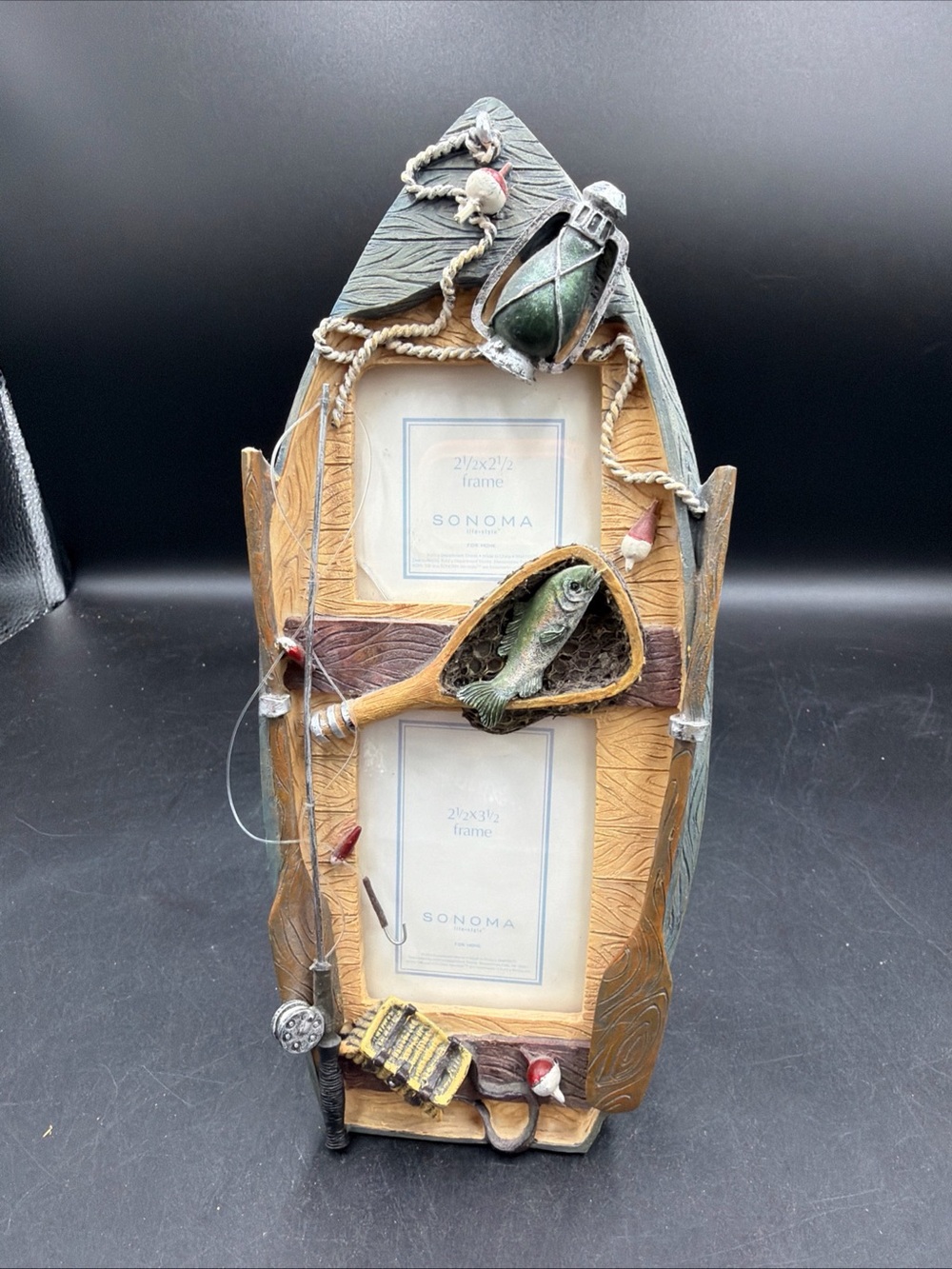 New Sonoma Weekend Fisherman Boat 3D Items Resin Frame Holds 2.5” x 3.5”